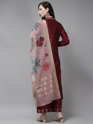 Indo Era Magenta Embroidered Staright Kurta with Palazzo Set 2