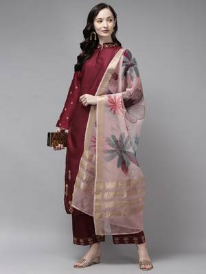 Indo Era Magenta Embroidered Staright Kurta with Palazzo Set 4