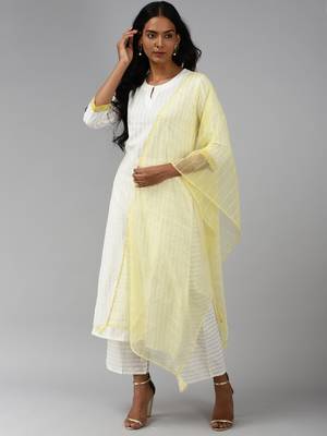 Indo Era white Embroidered Straight Kurta Palazzo With Dupatta Set 1