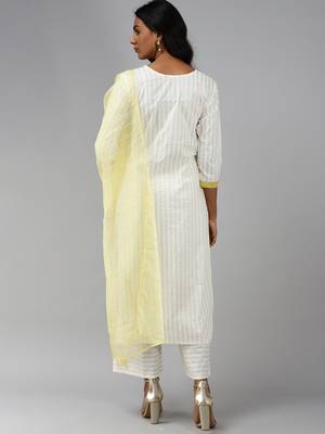 Indo Era white Embroidered Straight Kurta Palazzo With Dupatta Set 2