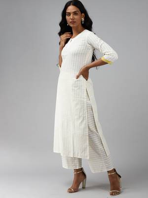 Indo Era white Embroidered Straight Kurta Palazzo With Dupatta Set 3