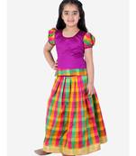 GirlsHalf Sleeve South Indian Pavda Pattu Lehenga  Purple