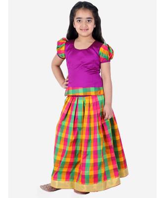 GirlsHalf Sleeve South Indian Pavda Pattu Lehenga  Purple 3
