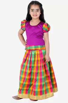 GirlsHalf Sleeve South Indian Pavda Pattu Lehenga  Purple