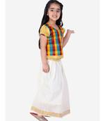 GirlsHalf Sleeve South Indian Pavda Pattu Lehenga  Multicolor