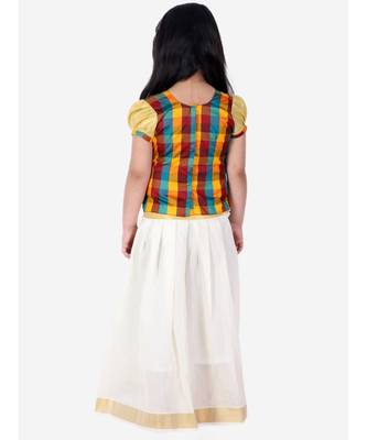 GirlsHalf Sleeve South Indian Pavda Pattu Lehenga  Multicolor 2