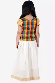GirlsHalf Sleeve South Indian Pavda Pattu Lehenga  Multicolor