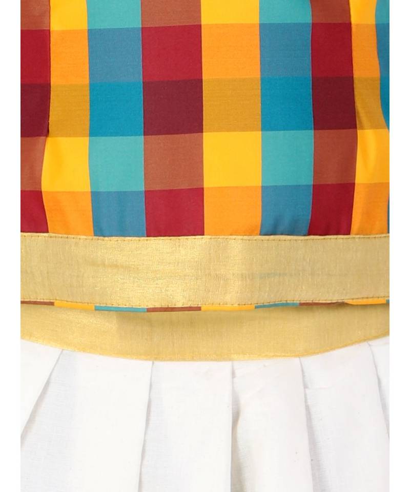 GirlsHalf Sleeve South Indian Pavda Pattu Lehenga  Multicolor