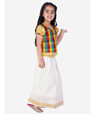 GirlsHalf Sleeve South Indian Pavda Pattu Lehenga  Multicolor 5
