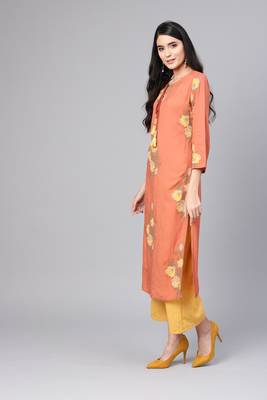 Indo Era red Embroidered Straight Kurtas 4