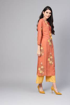 Indo Era red Embroidered Straight Kurtas 5