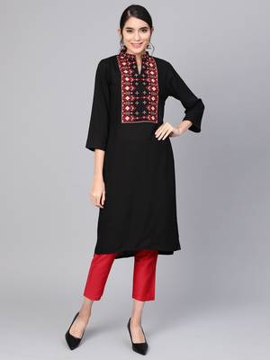 Indo Era Black Embroidered Straight Kurtas 1