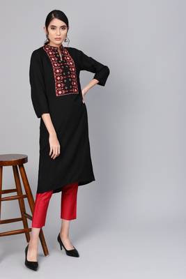 Indo Era Black Embroidered Straight Kurtas 2