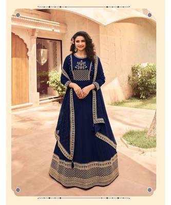 blue embroidery georget semi stitch anarkali gowns 1