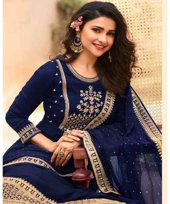 blue embroidery georget semi stitch anarkali gowns 2