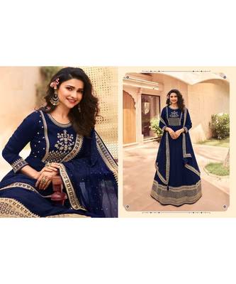 blue embroidery georget semi stitch anarkali gowns 4
