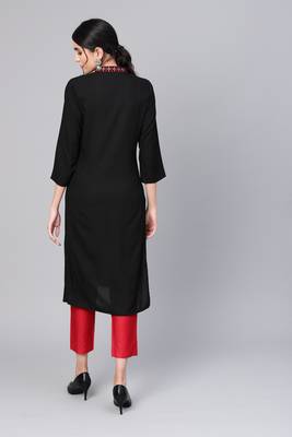 Indo Era Black Embroidered Straight Kurtas 3