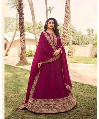 Lavender embroidery georget semi stitch anarkali gowns 1