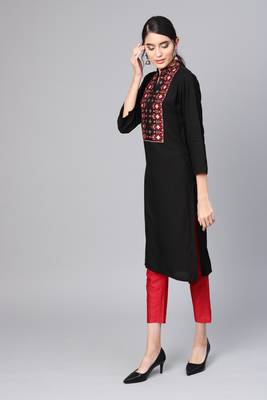 Indo Era Black Embroidered Straight Kurtas 4