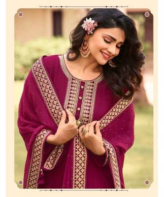 Lavender embroidery georget semi stitch anarkali gowns 2