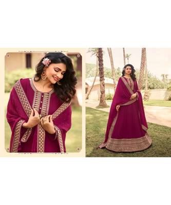 Lavender embroidery georget semi stitch anarkali gowns 4