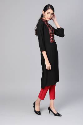 Indo Era Black Embroidered Straight Kurtas 5