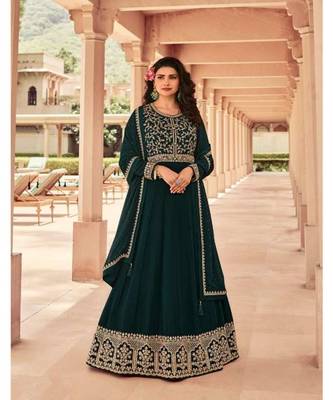 green embroidery georget semi stitch anarkali gowns 1