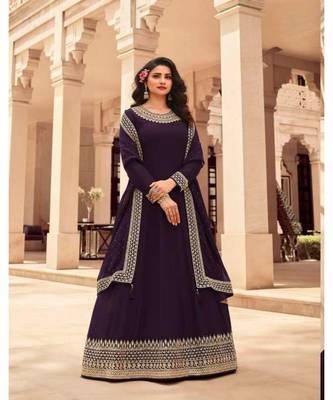 purple embroidery georget semi stitch anarkali gowns 1