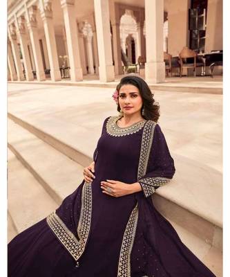 purple embroidery georget semi stitch anarkali gowns 3