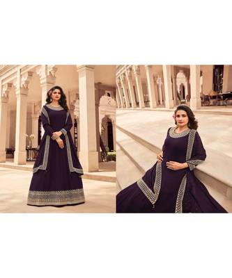 purple embroidery georget semi stitch anarkali gowns 4