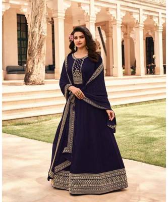blue embroidery georget semi stitch anarkali gowns 1