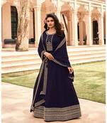 blue embroidery georget semi stitch anarkali gowns