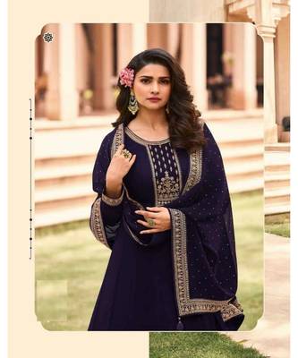 blue embroidery georget semi stitch anarkali gowns 3