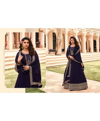 blue embroidery georget semi stitch anarkali gowns 4