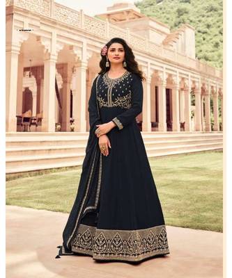 black embroidery georget semi stitch anarkali gowns 1