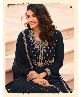 black embroidery georget semi stitch anarkali gowns 2