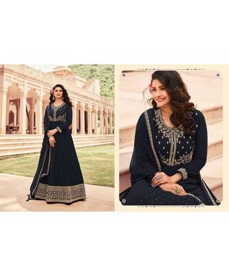 black embroidery georget semi stitch anarkali gowns 4