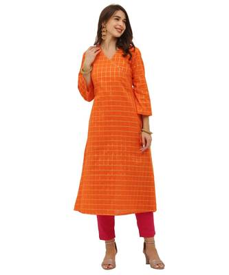 Desire  Orange  Cotton  Printed  Kurta 1