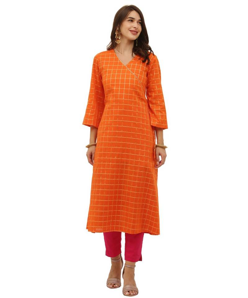 Desire  Orange  Cotton  Printed  Kurta