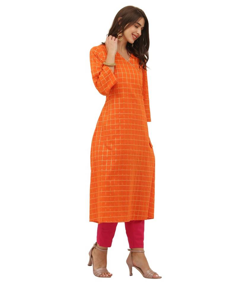 Desire  Orange  Cotton  Printed  Kurta