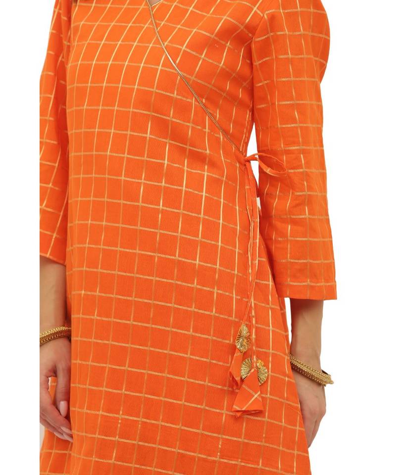 Desire  Orange  Cotton  Printed  Kurta