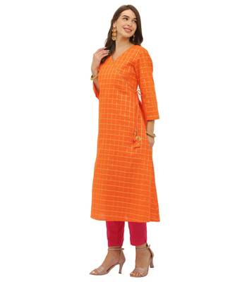 Desire  Orange  Cotton  Printed  Kurta 5