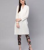 Indo Era White Solid Straight Kurtas