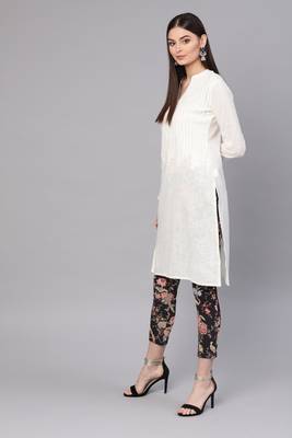 Indo Era White Solid Straight Kurtas 4