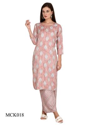 Rayon Fabric Fully Stitched Straight Print Kurti with Pant for Women & Girls 1