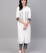 Indo Era White embroidered Straight Kurta