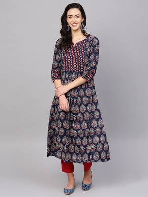 Indo Era Navy Blue Printed Anarkali Kurtas 1