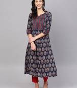 Indo Era Navy Blue Printed Anarkali Kurtas