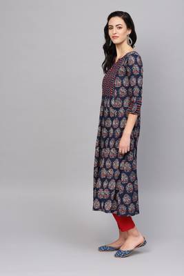 Indo Era Navy Blue Printed Anarkali Kurtas 2