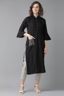 Indo Era Black Embroidered Straight Kurtas 1